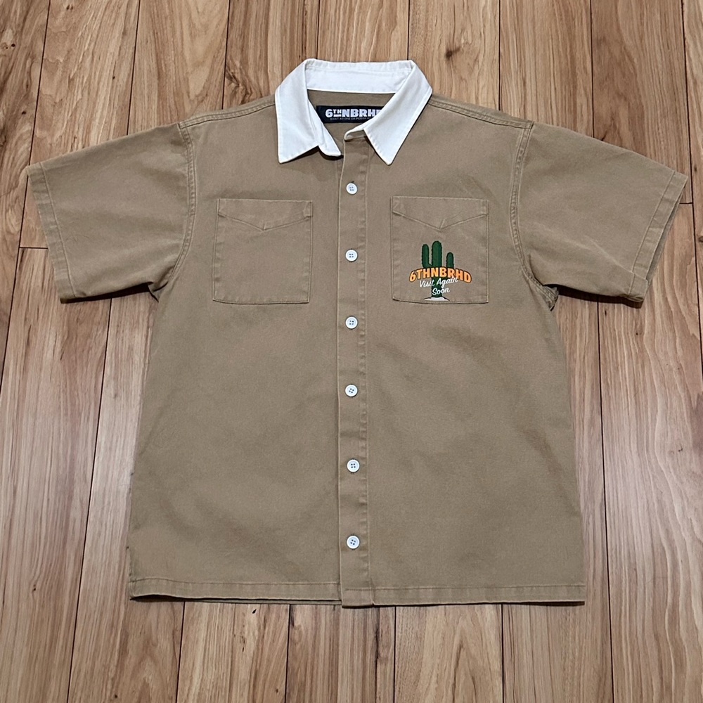 Tan/khaki 6thnbrhd button-up shirt